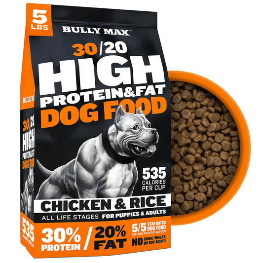 Bully Max 30/20 High Protein Dog Food - 5 Lb Chicken - for Growth Performance & over - 535 Calories per Cup - Meat-Based Formula - 30% Protein 20% Fat - All Life Stages