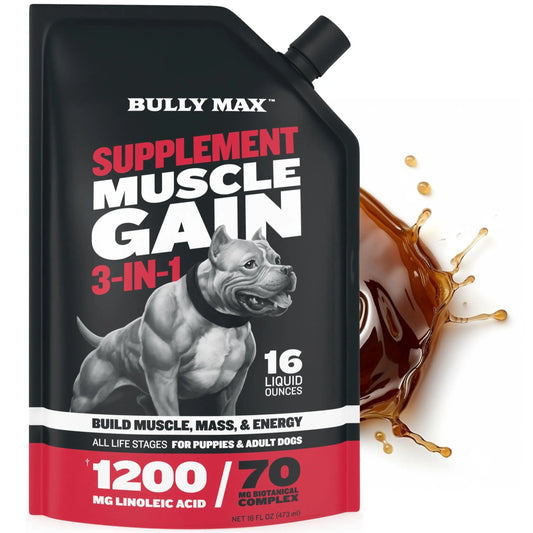 Bully Max 3-In-1 Liquid Dog Muscle Builder Supplement for Puppy and Adults Dogs - Dog Vitamins for Small & Large Breeds - Vet-Approved Dog Supplement