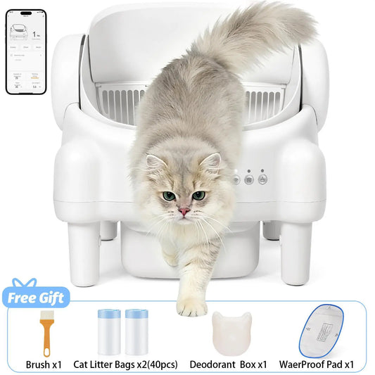 ECORUI Self - Cleaning - Litter Box Open-Top Automatic with App Control for Multiple Cats Safety Sensors Protection Cream White 16.5"X16.5" Entrance 10.5L Compartment